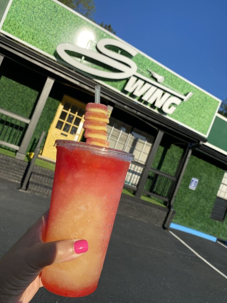 Frozen drink outside the Swing storefront